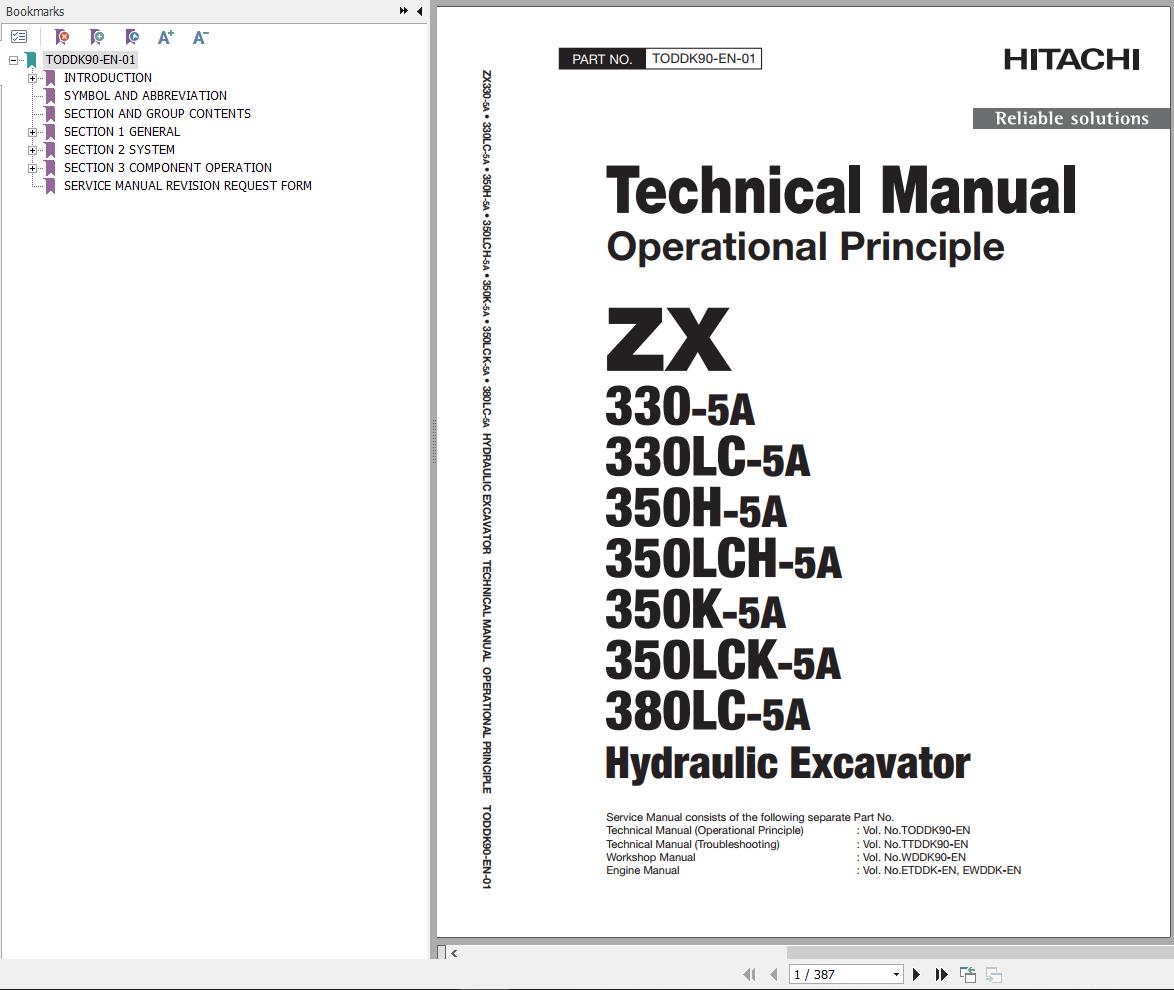 Hitachi Hydraulic Excavator ZX380LC 5A Technical Manual