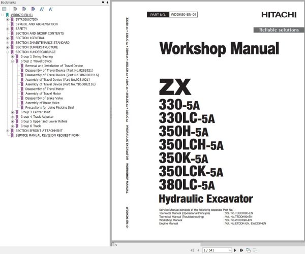 Hitachi Hydraulic Excavator ZX380LC 5A Workshop Manual WDDK90 EN 01