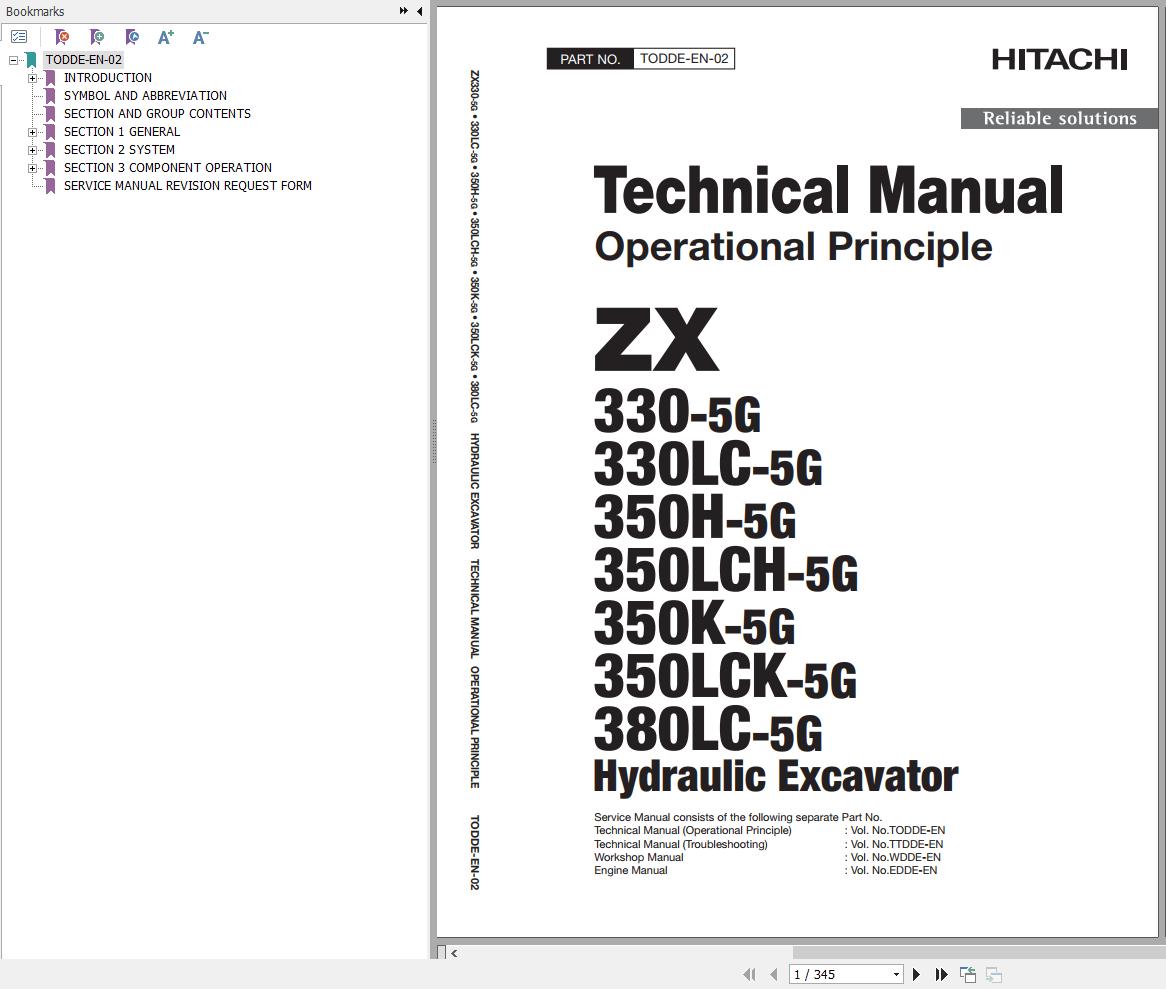 Hitachi Hydraulic Excavator ZX380LC 5G Technical Manual