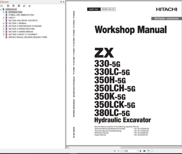 Hitachi Hydraulic Excavator ZX380LC 5G Workshop Manual