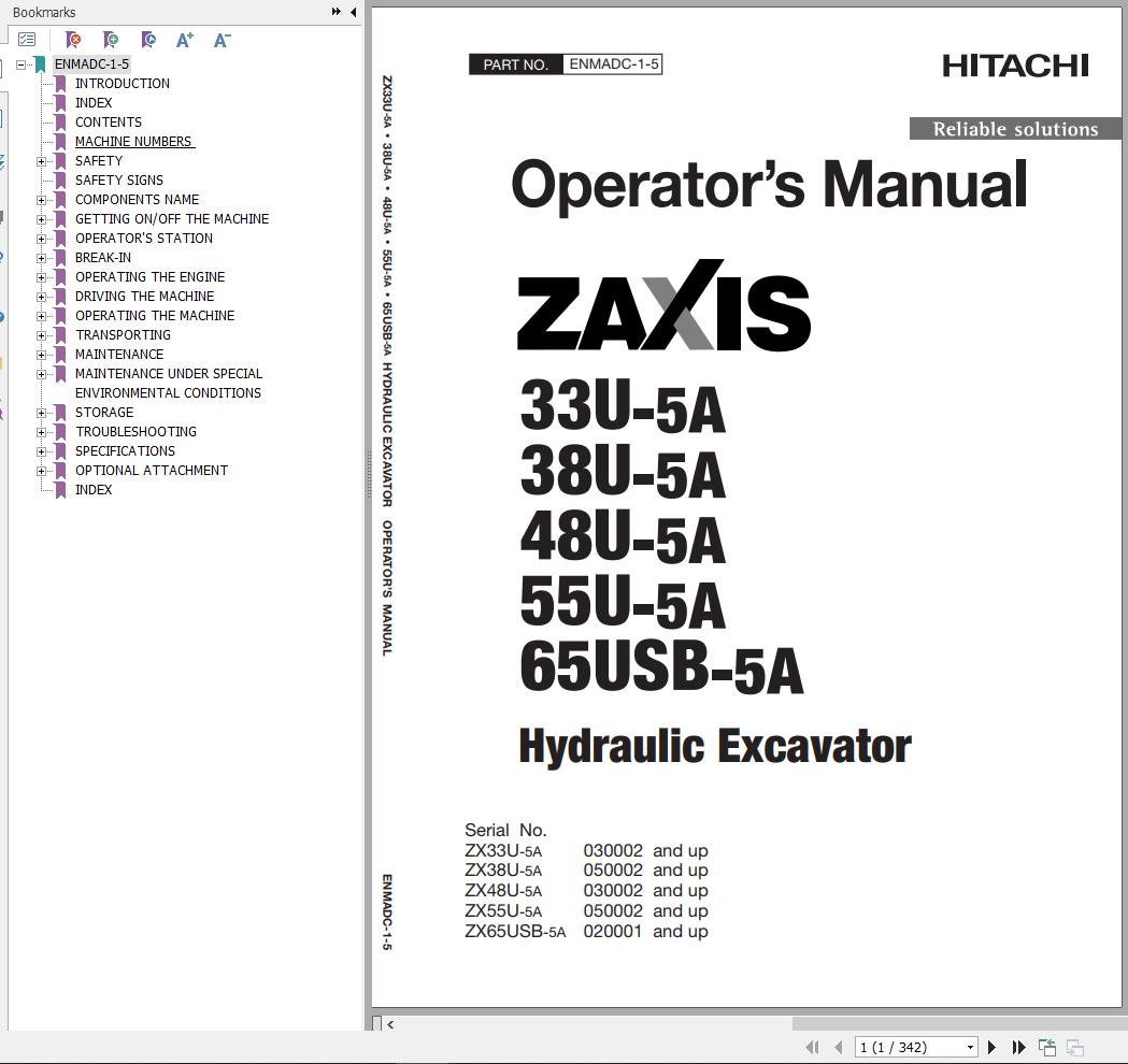 Hitachi Hydraulic Excavator ZX38U 5A Operator’s Manual ENMADC 1 5