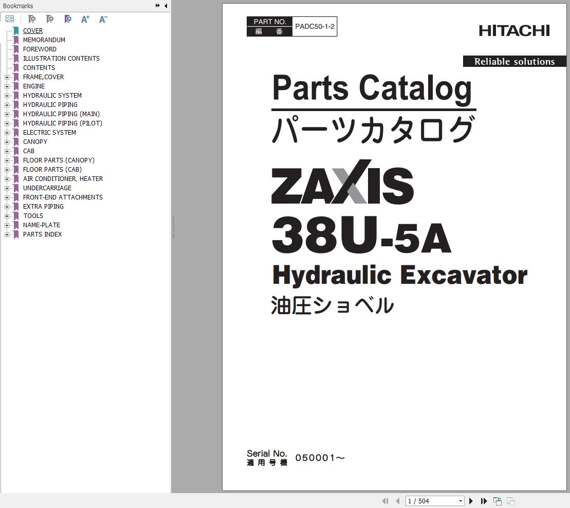 Hitachi Hydraulic Excavator ZX38U 5A Parts Catalog EN JP