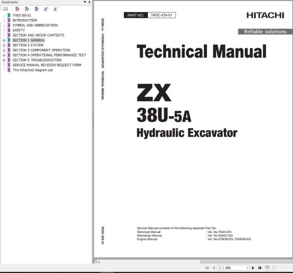 Hitachi Hydraulic Excavator ZX38U 5A Technical Manual