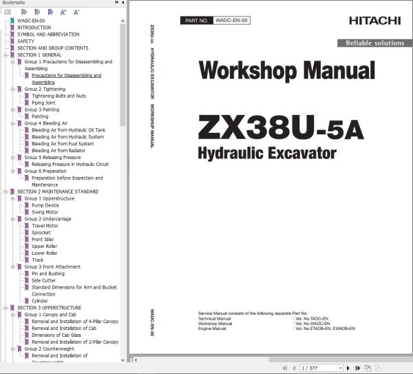 Hitachi Hydraulic Excavator ZX38U 5A Workshop Manual