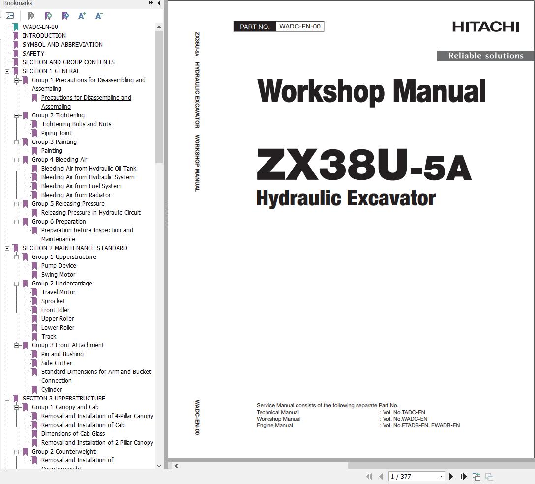 Hitachi Hydraulic Excavator ZX38U 5A Workshop Manual
