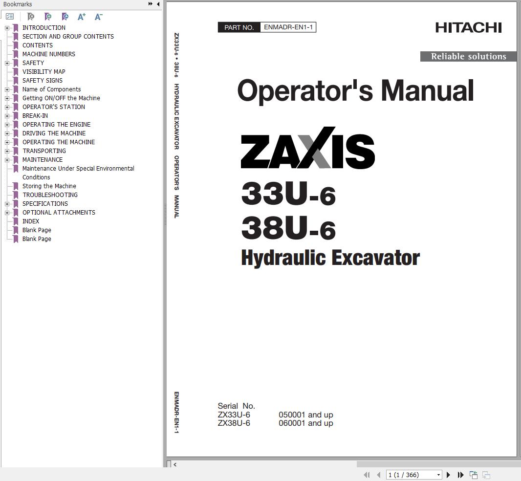 Hitachi Hydraulic Excavator ZX38U 6 Operators Manual ENMADR EN1 1