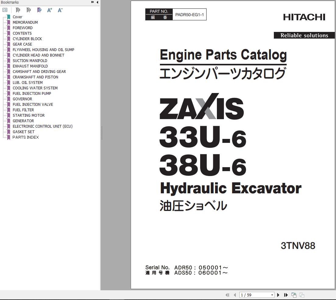 Hitachi Hydraulic Excavator ZX38U 6 Parts Catalog JP EN