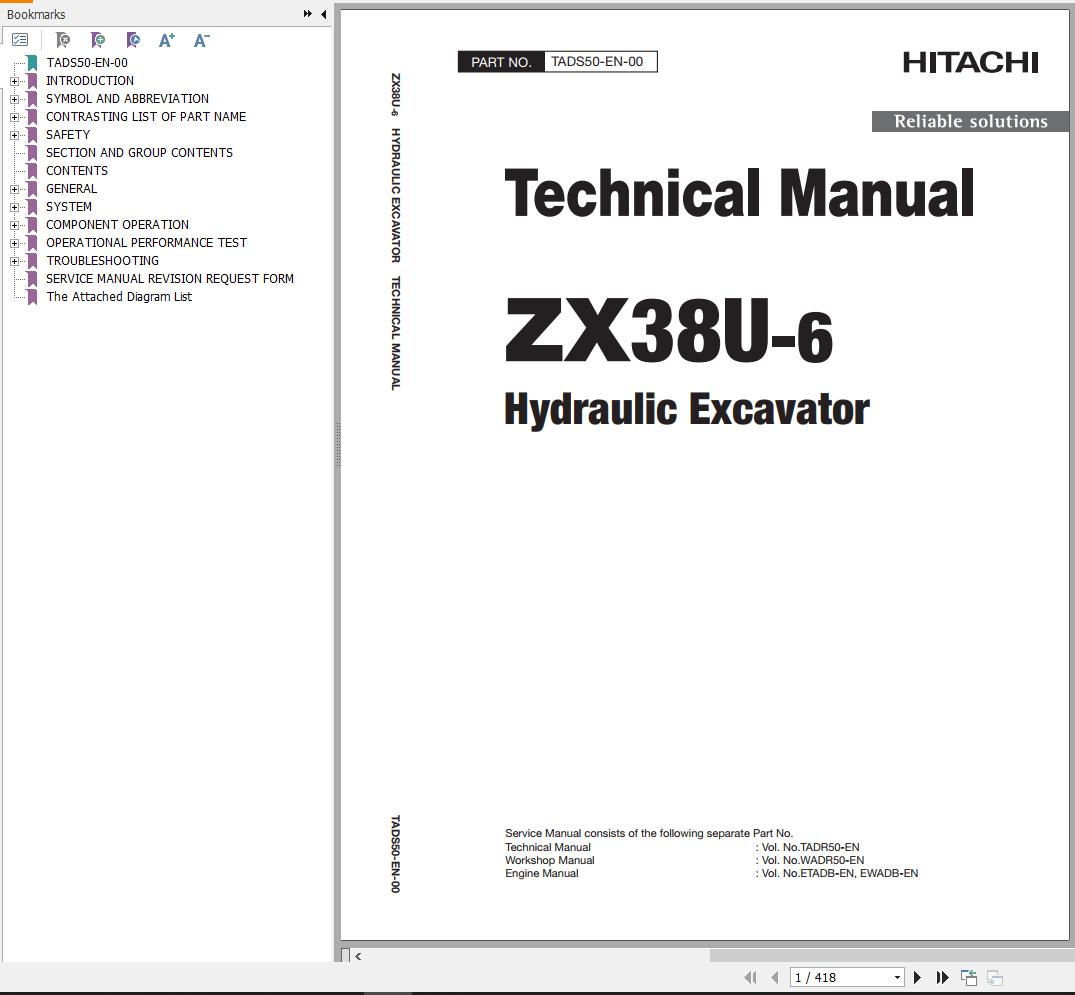 Hitachi Hydraulic Excavator ZX38U 6 Technical Manual TADS50 EN 00