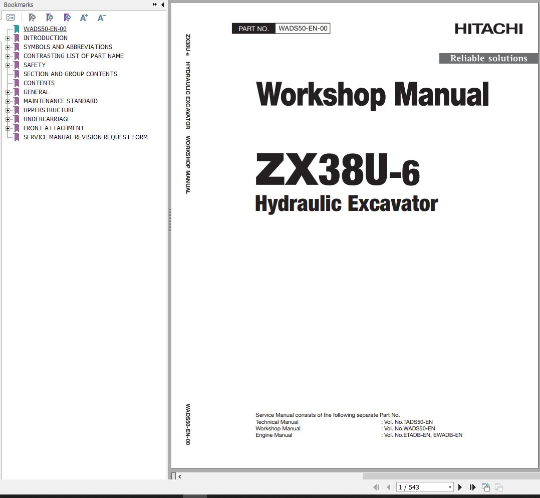 Hitachi Hydraulic Excavator ZX38U 6 Workshop Manual WADS50 EN 00