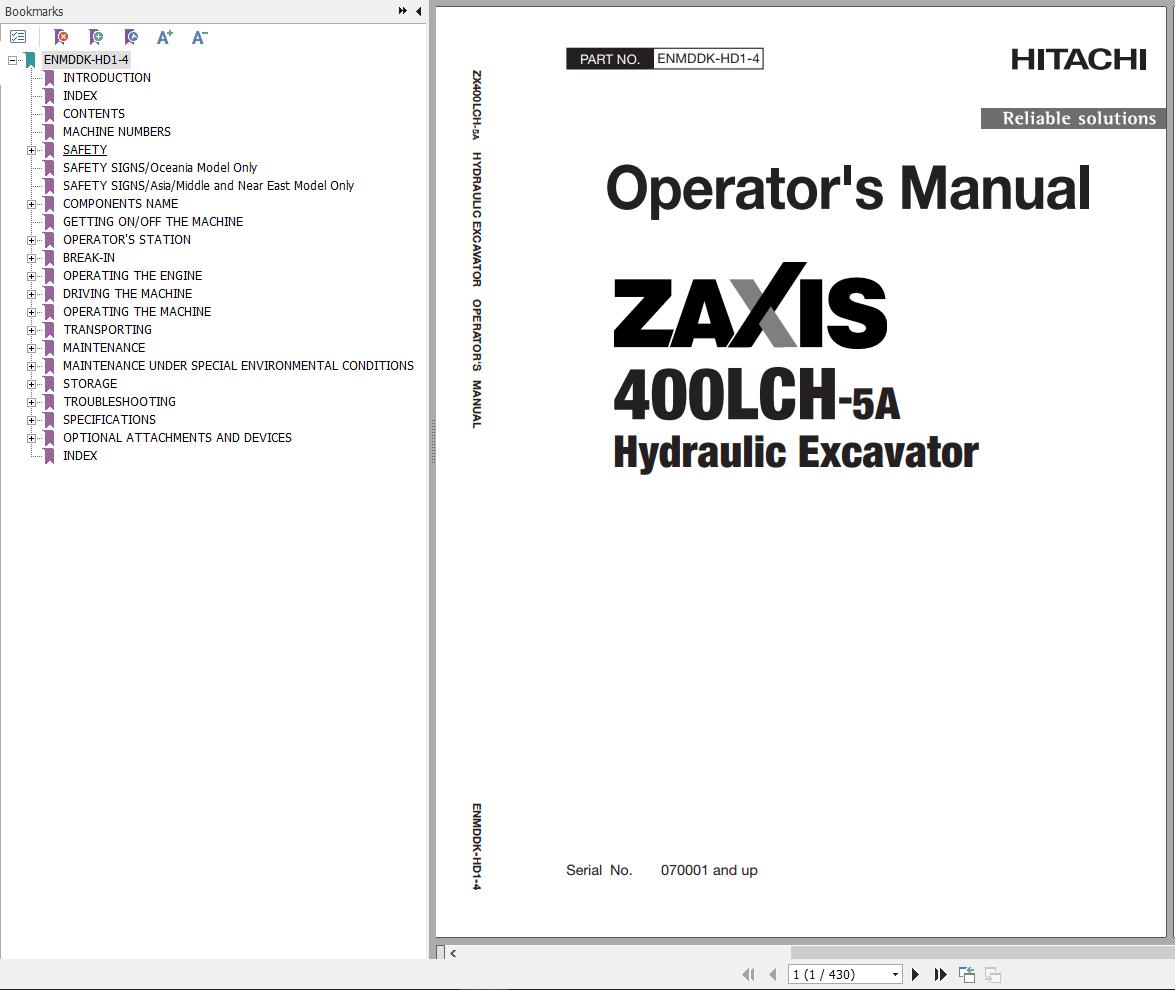 Hitachi Hydraulic Excavator ZX400LCH 5A Operators Manual ENMDDK HD1 4