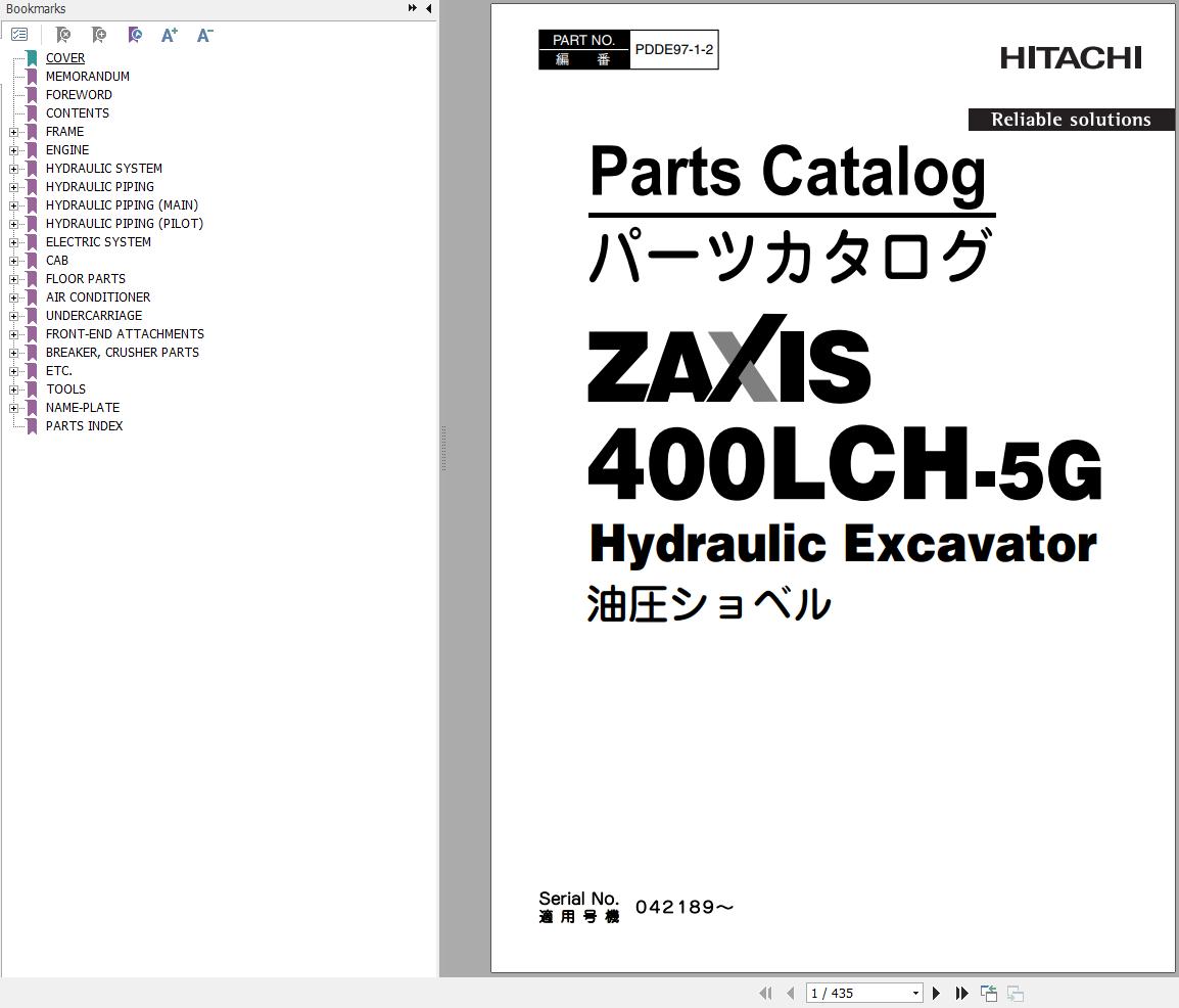 Hitachi Hydraulic Excavator ZX400LCH 5G Parts Catalog EN JP