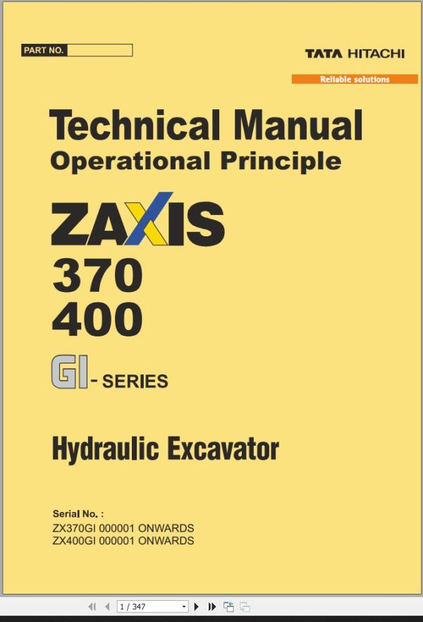 Hitachi Hydraulic Excavator ZX400MTH GI Series Technical Manual