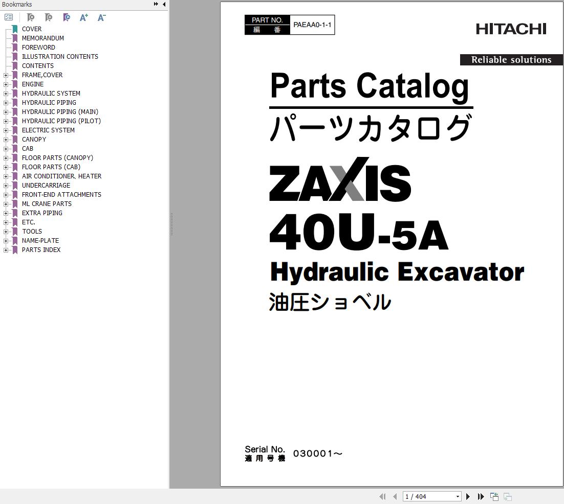 Hitachi Hydraulic Excavator ZX40U 5A Parts Catalog EN JP