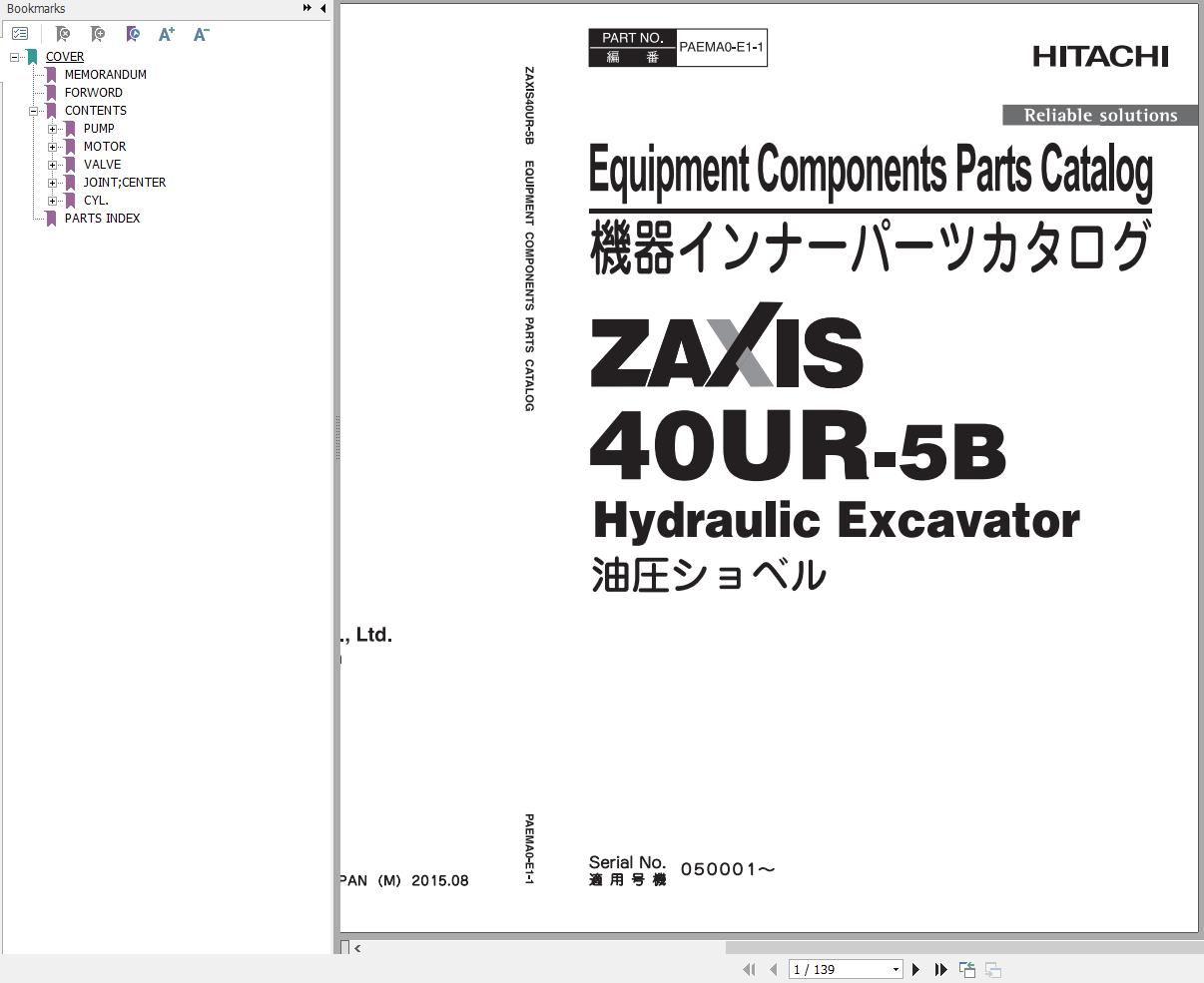 Hitachi Hydraulic Excavator ZX40UR 5B Parts Catalog EN JP
