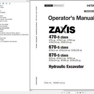 Hitachi Hydraulic Excavator ZX470 5 ZX670 5 ZX870 5 Class Operators Manual ENMJAA EN2 3