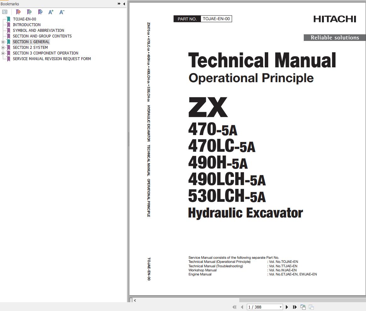 Hitachi Hydraulic Excavator ZX470 5A Technical Manual
