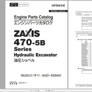 Hitachi Hydraulic Excavator ZX470 5B Series Engine Parts Catalog 6UZ1 XZSA01 9 EN JP