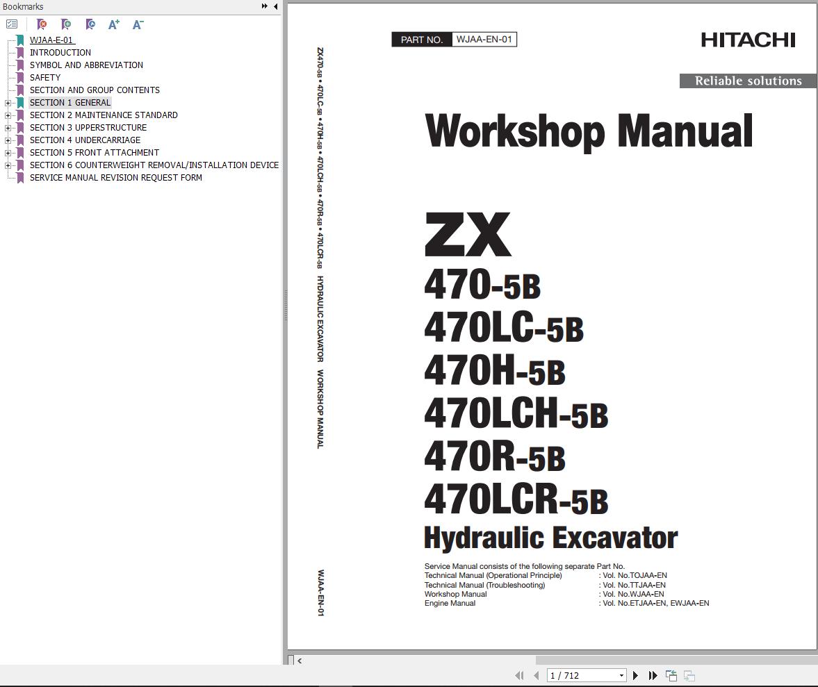 Hitachi Hydraulic Excavator ZX470 5B to ZX470LCR 5B Workshop Manual