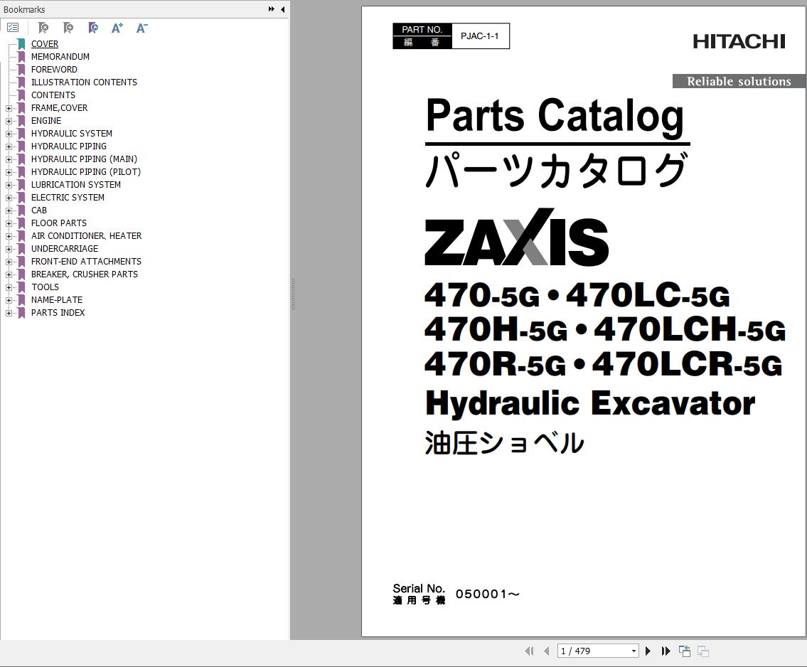 Hitachi Hydraulic Excavator ZX470 5G ZX470LC 5G Parts Catalog EN JP