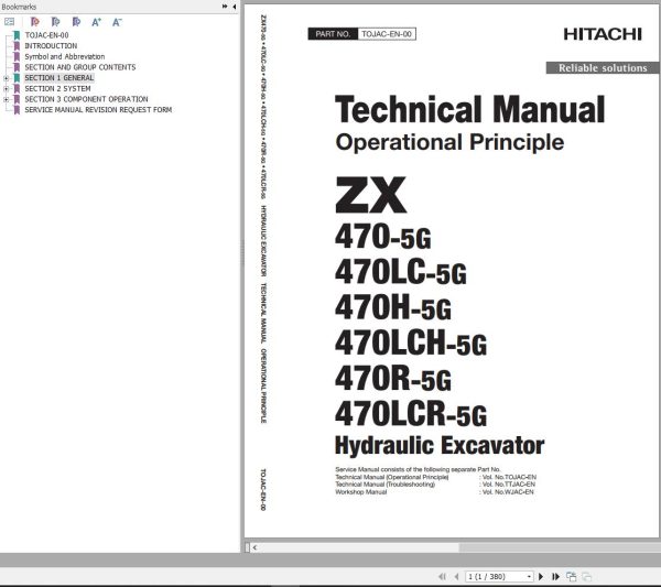 Hitachi Hydraulic Excavator ZX470 5G ZX470LC 5G Technical Manual