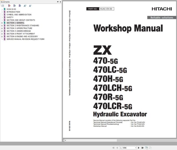 Hitachi Hydraulic Excavator ZX470 5G ZX470LC 5G Workshop Manual