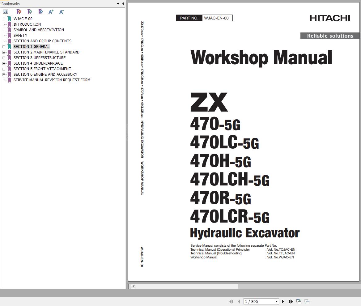 Hitachi Hydraulic Excavator ZX470 5G ZX470LC 5G Workshop Manual