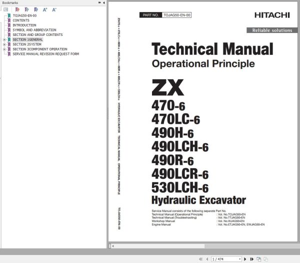 Hitachi Hydraulic Excavator ZX470 6 ZX470LC 6 Technical Manual Operational Principle