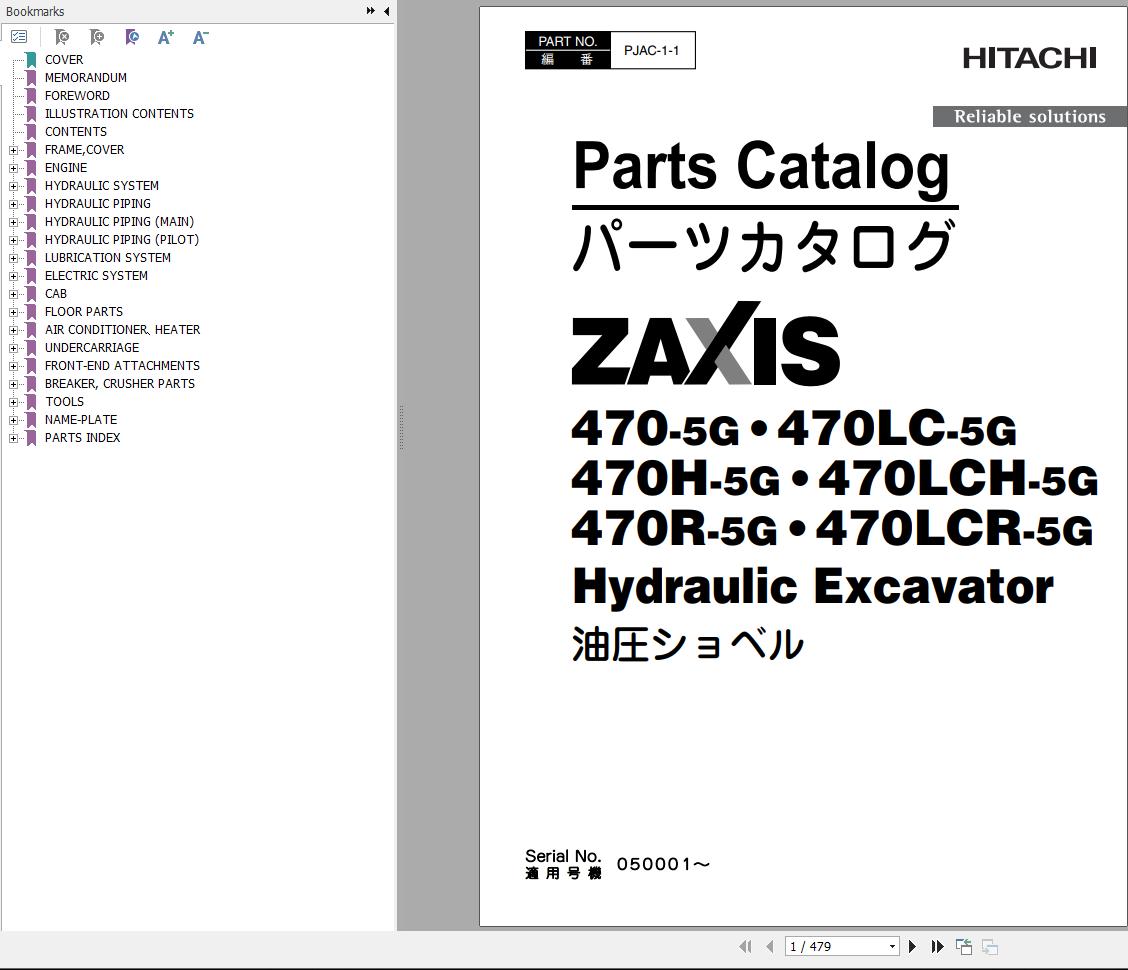 Hitachi Hydraulic Excavator ZX470H 5G ZX470R 5G Parts Catalog EN JP