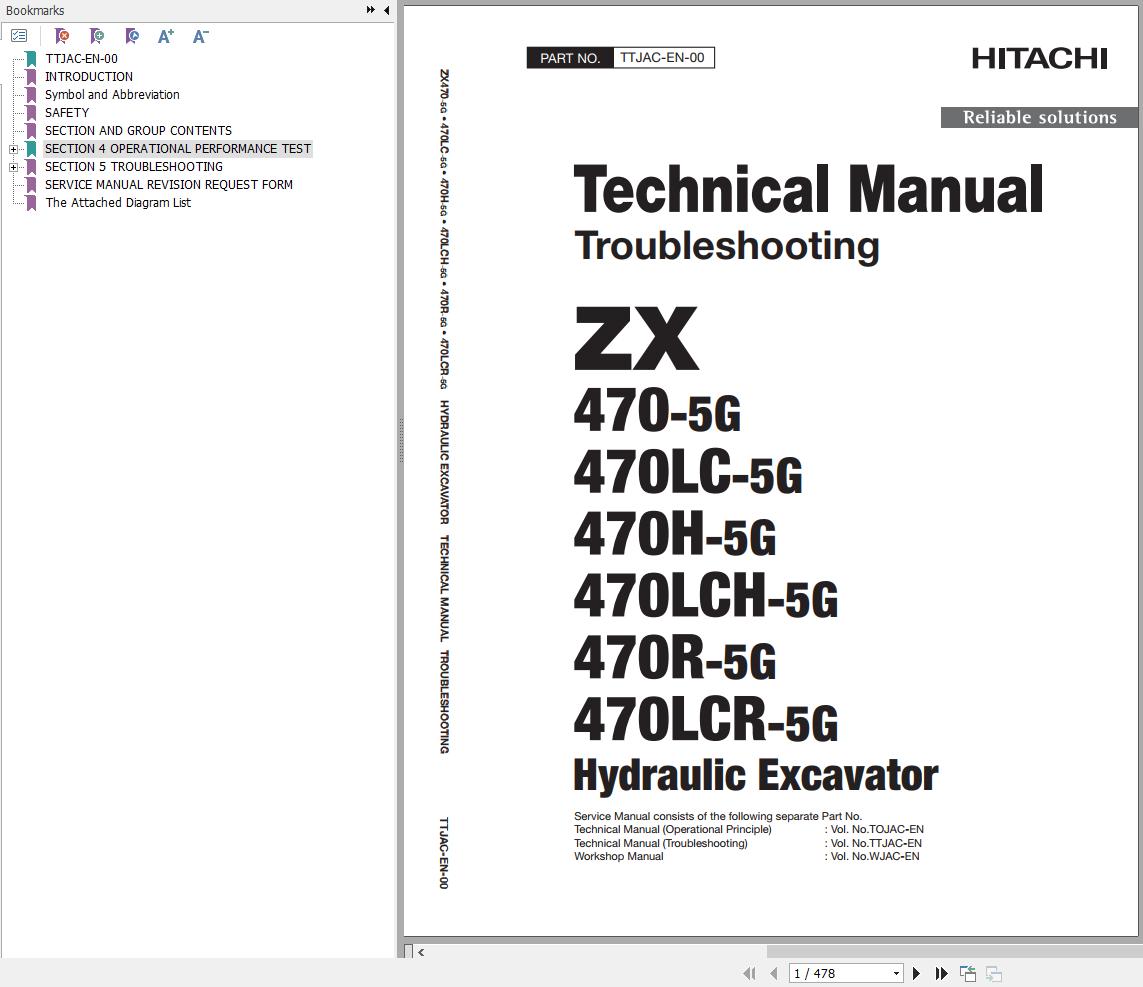Hitachi Hydraulic Excavator ZX470H 5G ZX470R 5G Technical Manual