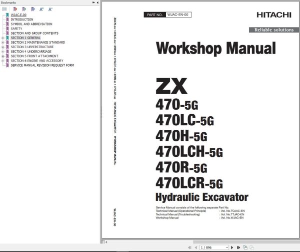 Hitachi Hydraulic Excavator ZX470H 5G ZX470R 5G Workshop Manual