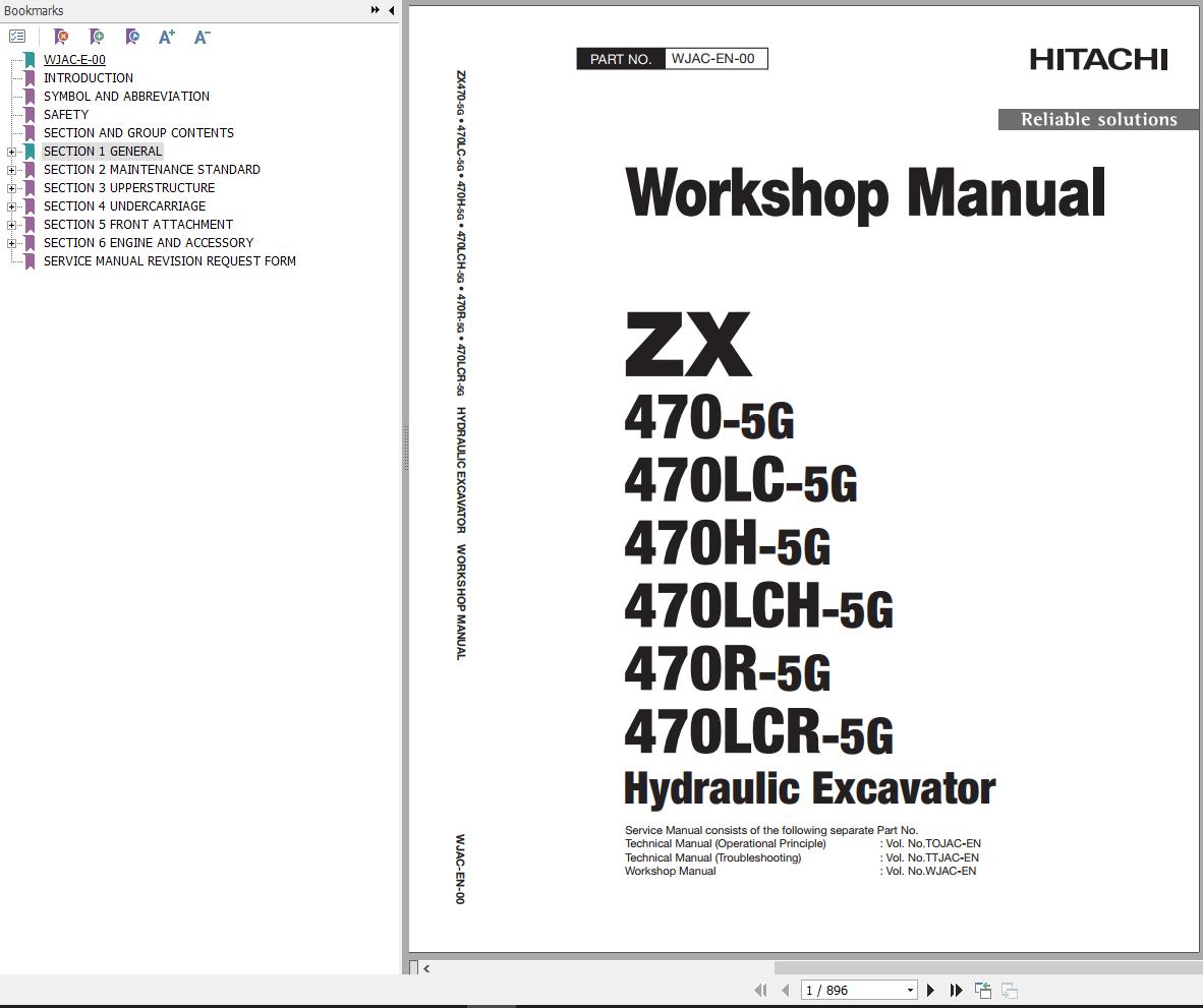 Hitachi Hydraulic Excavator ZX470H 5G ZX470R 5G Workshop Manual