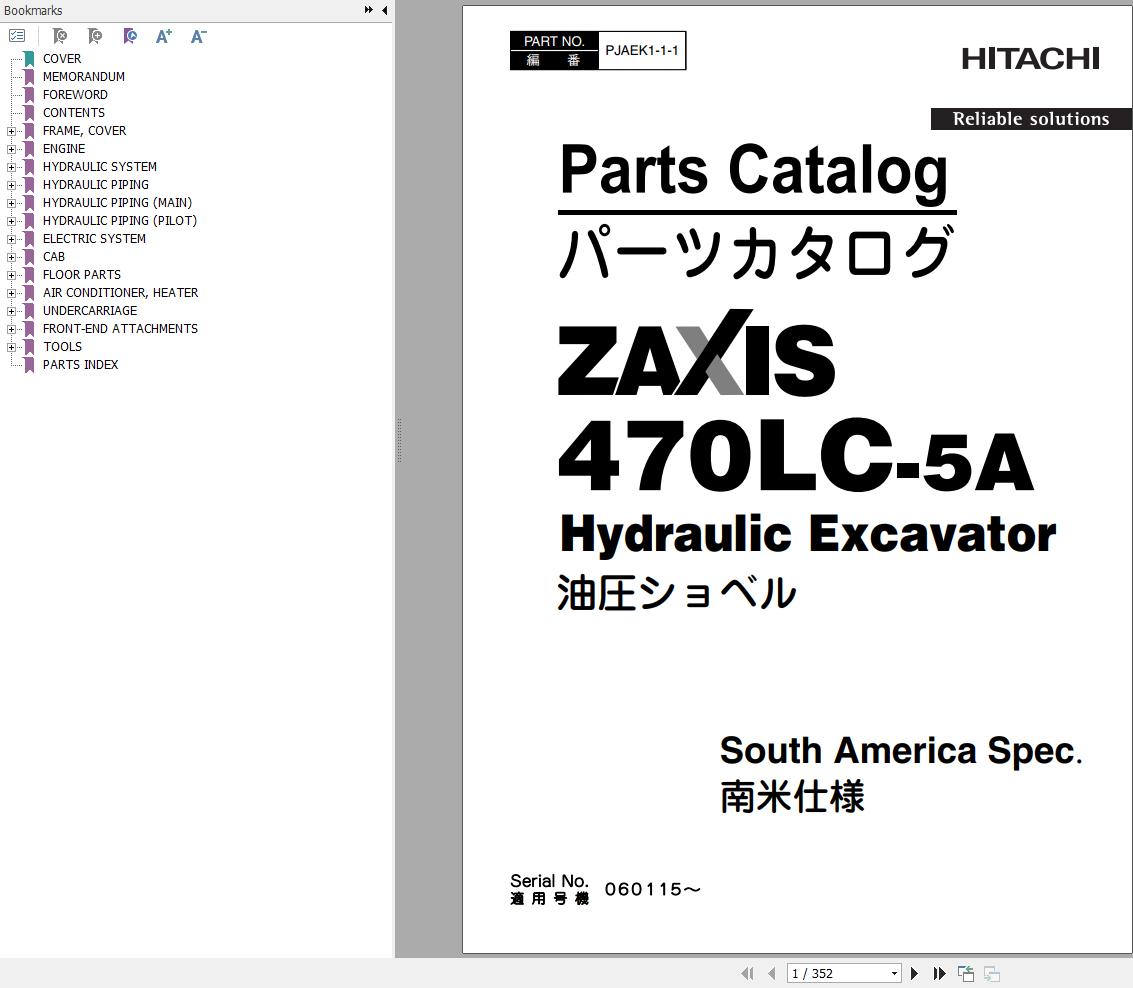 Hitachi Hydraulic Excavator ZX470LC 5A Parts Catalog EN JP