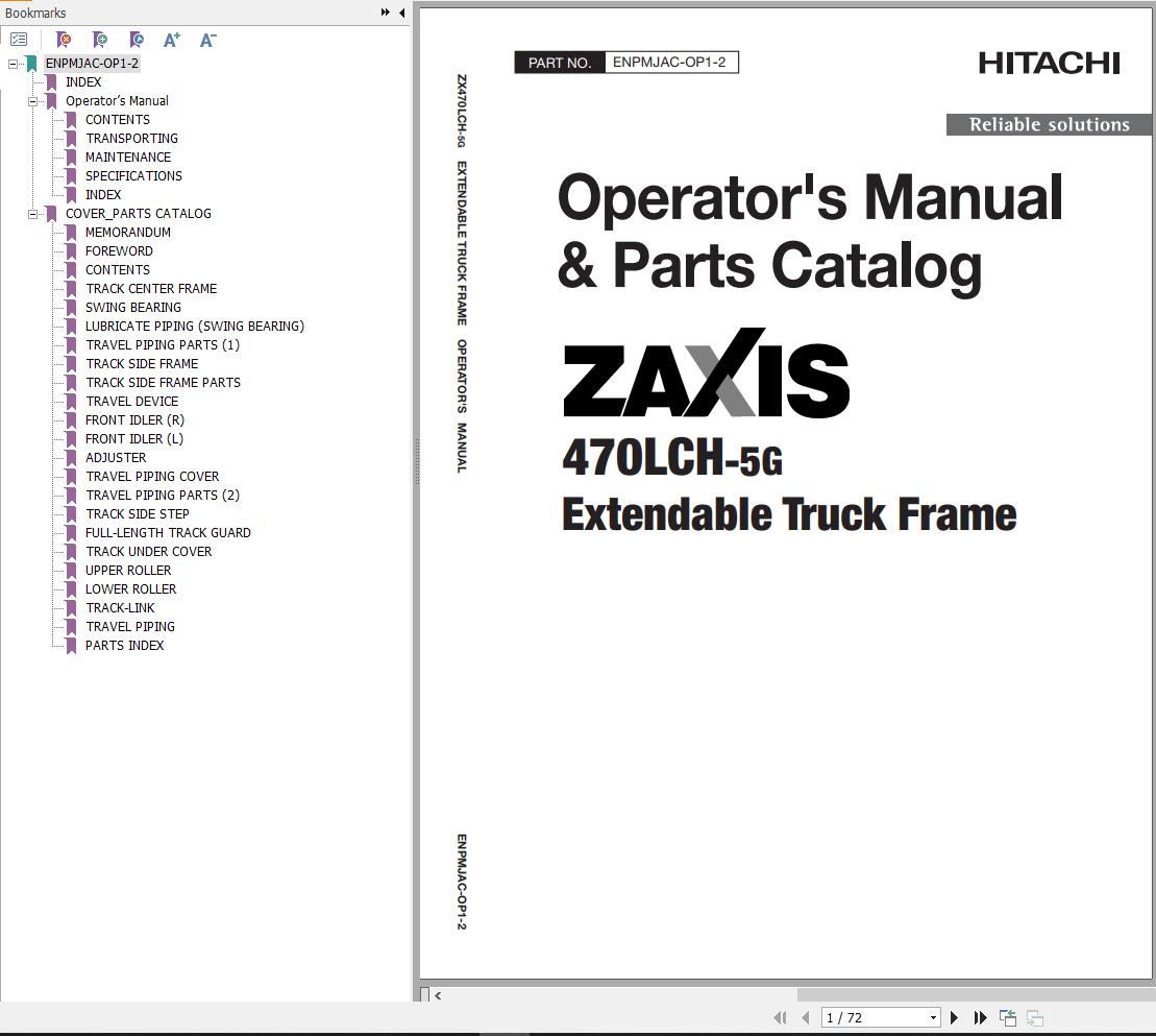 Hitachi Hydraulic Excavator ZX470LCH 5G Operators Manual Parts Catalog