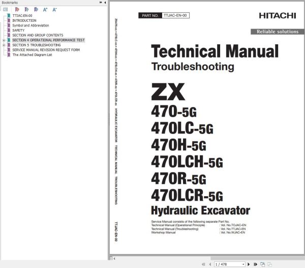 Hitachi Hydraulic Excavator ZX470LCH 5G Technical Manual