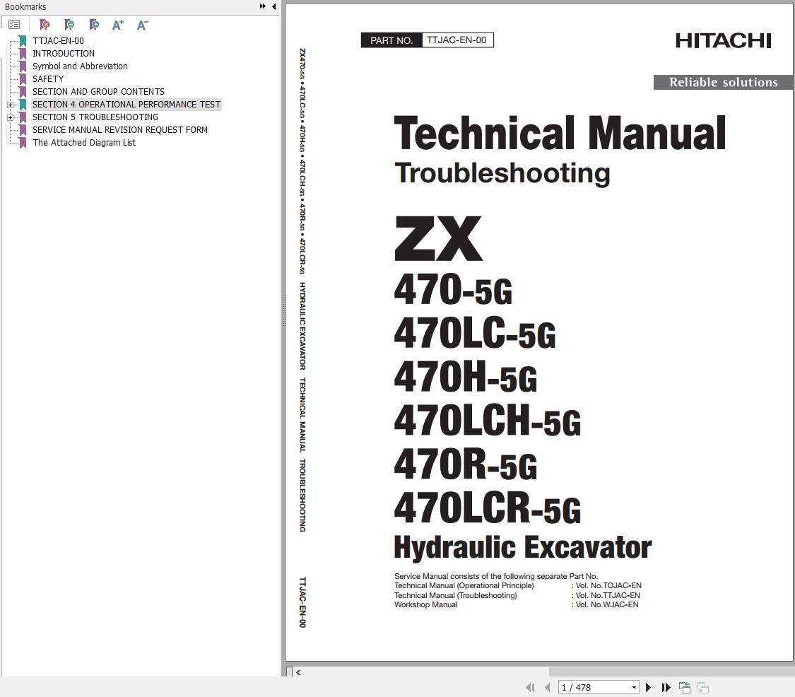 Hitachi Hydraulic Excavator ZX470LCH 5G Technical Manual