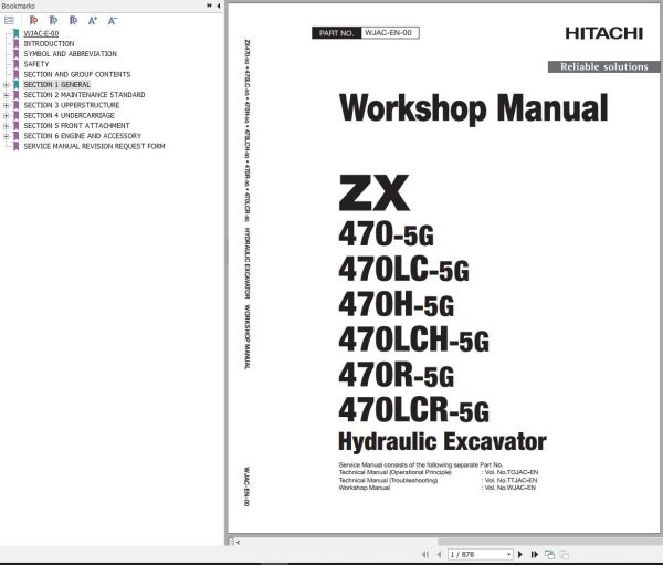 Hitachi Hydraulic Excavator ZX470LCH 5G Workshop Manual WJAC EN 00