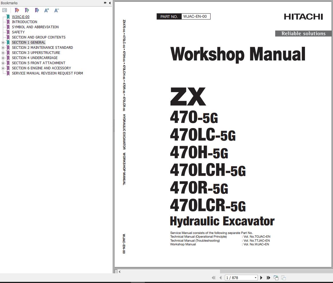 Hitachi Hydraulic Excavator ZX470LCH 5G Workshop Manual WJAC EN 00