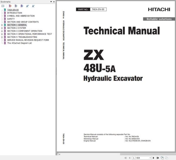 Hitachi Hydraulic Excavator ZX48U 5A Technical Manual
