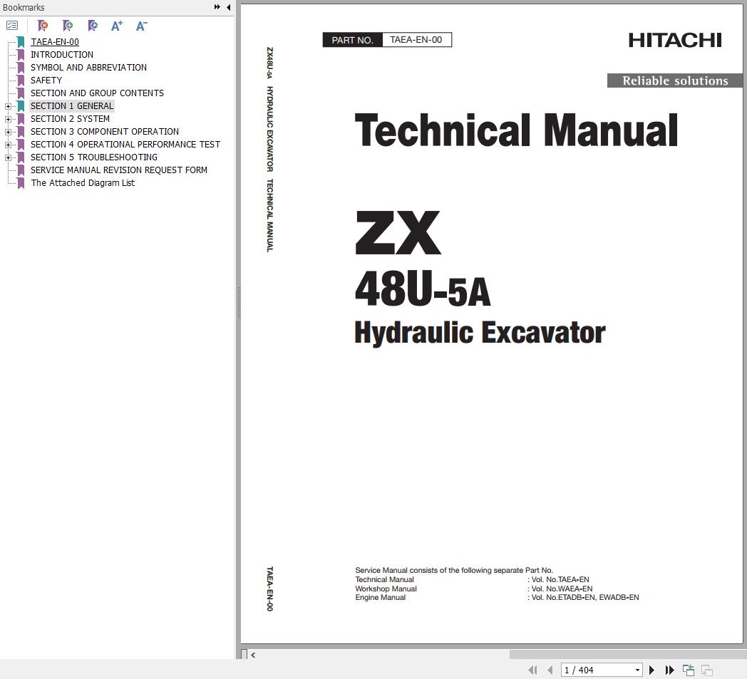 Hitachi Hydraulic Excavator ZX48U 5A Technical Manual