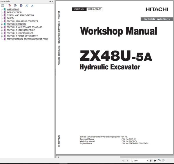 Hitachi Hydraulic Excavator ZX48U 5A Workshop Manual