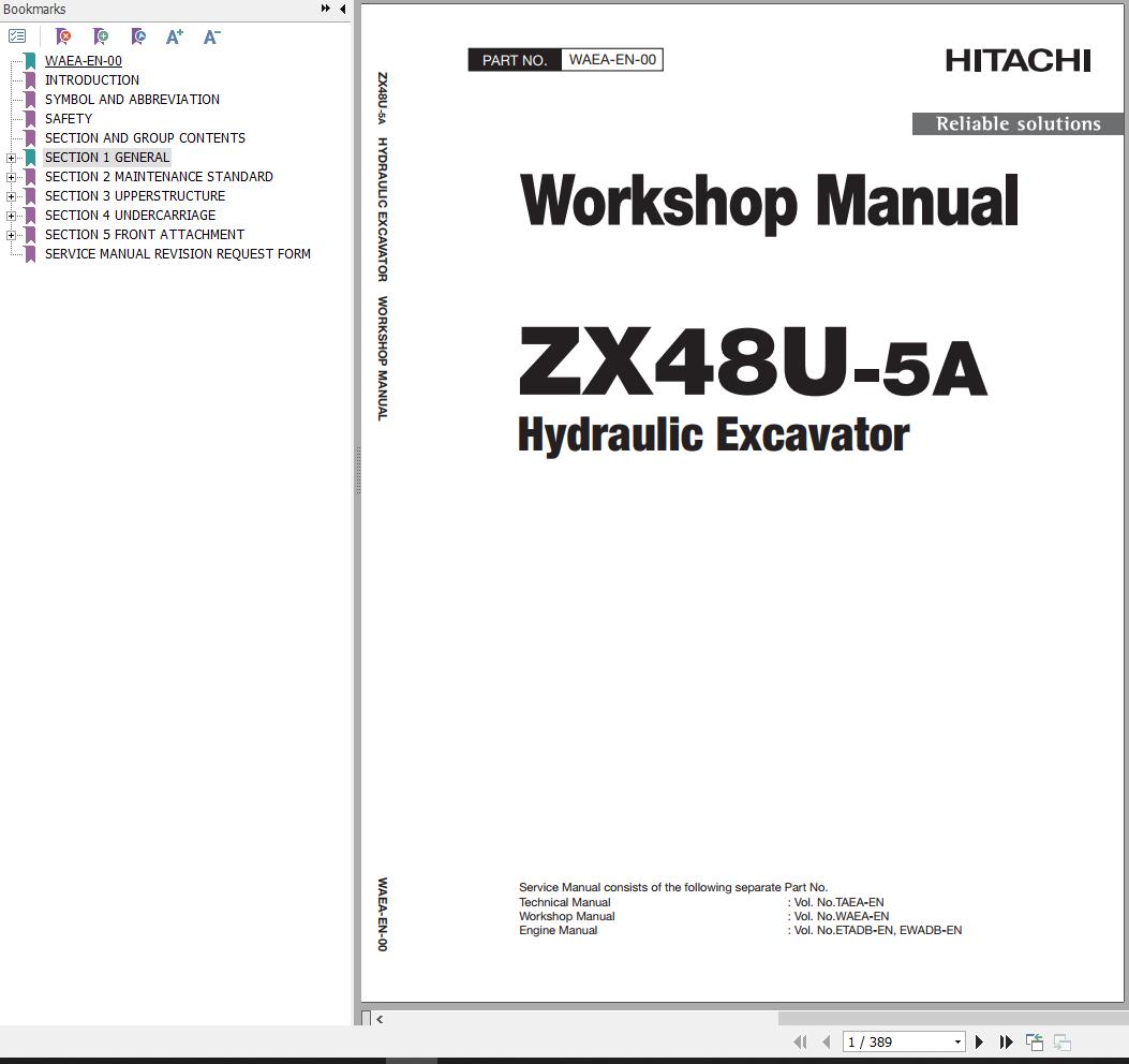 Hitachi Hydraulic Excavator ZX48U 5A Workshop Manual