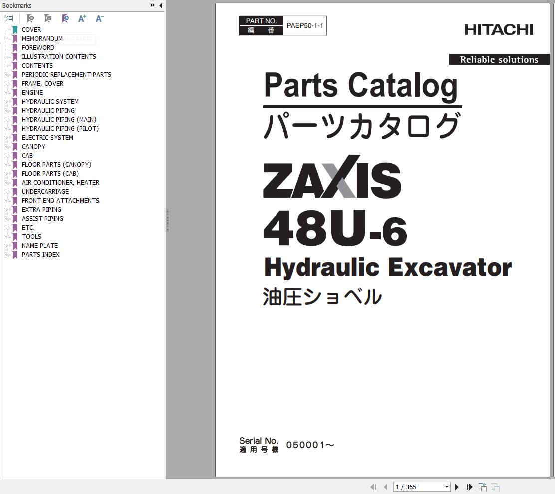 Hitachi Hydraulic Excavator ZX48U 6 Parts Catalog EN JP