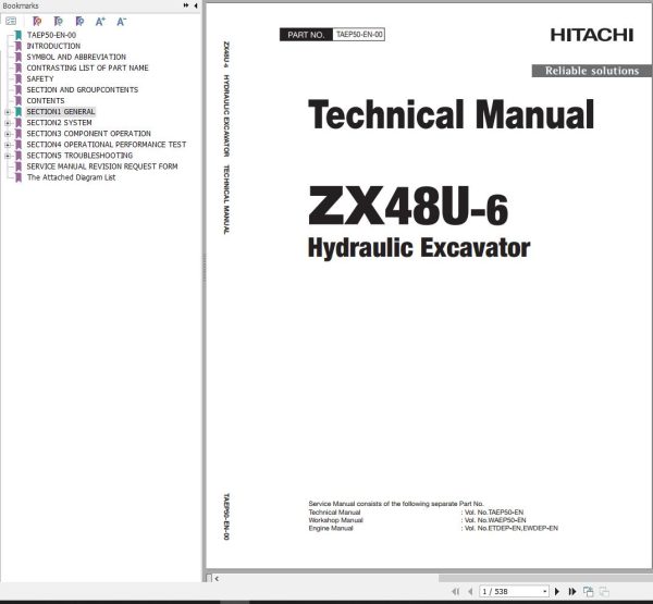 Hitachi Hydraulic Excavator ZX48U 6 Technical Manual