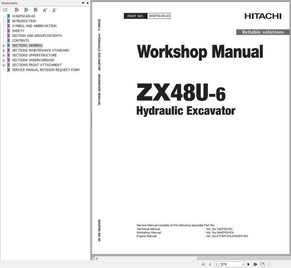 Hitachi Hydraulic Excavator ZX48U 6 Workshop Manual 1
