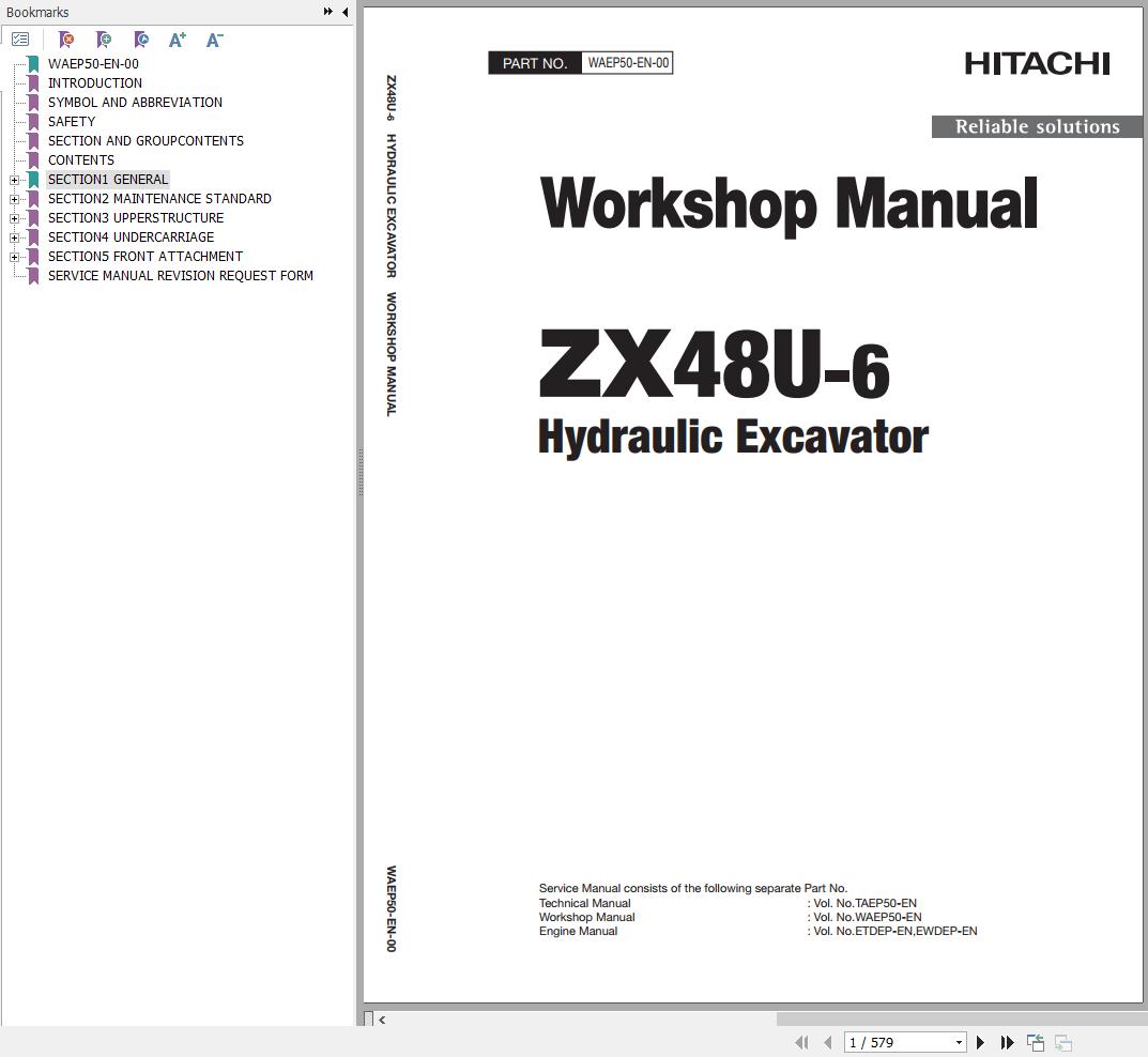 Hitachi Hydraulic Excavator ZX48U 6 Workshop Manual 1