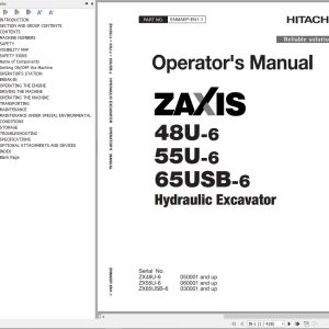 Hitachi Hydraulic Excavator ZX48U 6 ZX55U 6 ZX65USB 6 Operators Manual
