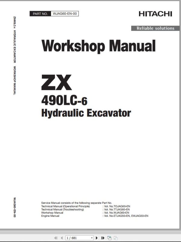 Hitachi Hydraulic Excavator ZX490LC 6 Workshop Manual WJAG60 EN 00