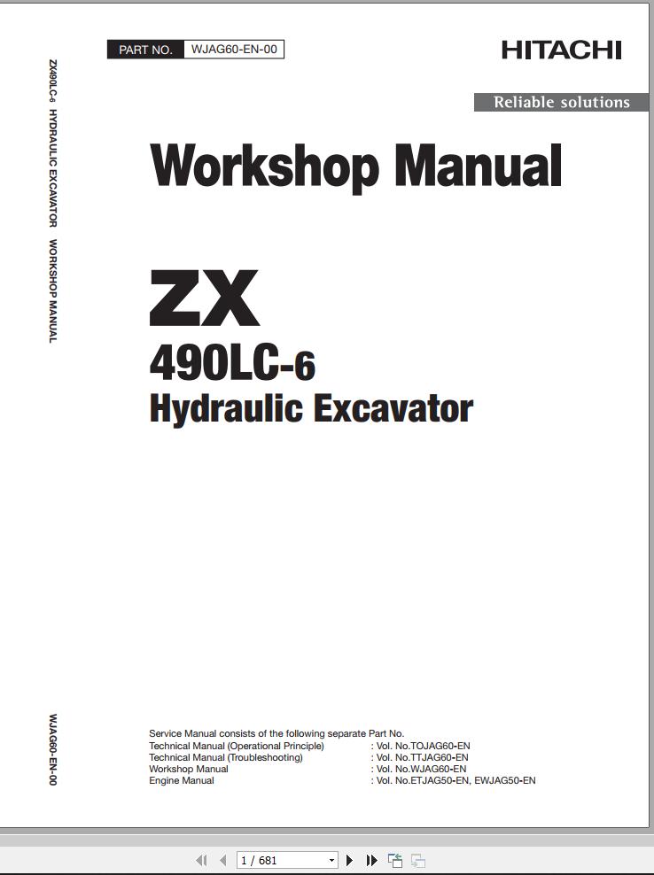 Hitachi Hydraulic Excavator ZX490LC 6 Workshop Manual WJAG60 EN 00