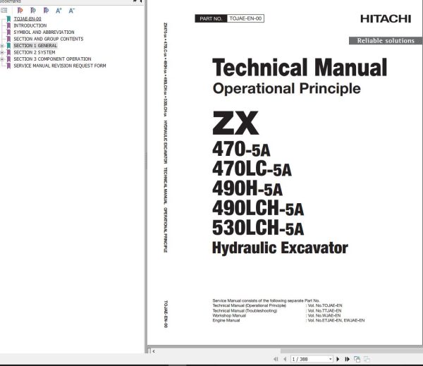 Hitachi Hydraulic Excavator ZX490LCH 5A Technical Manual