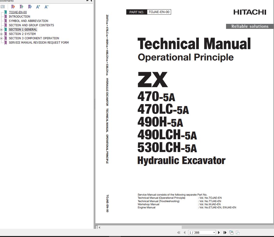 Hitachi Hydraulic Excavator ZX490LCH 5A Technical Manual